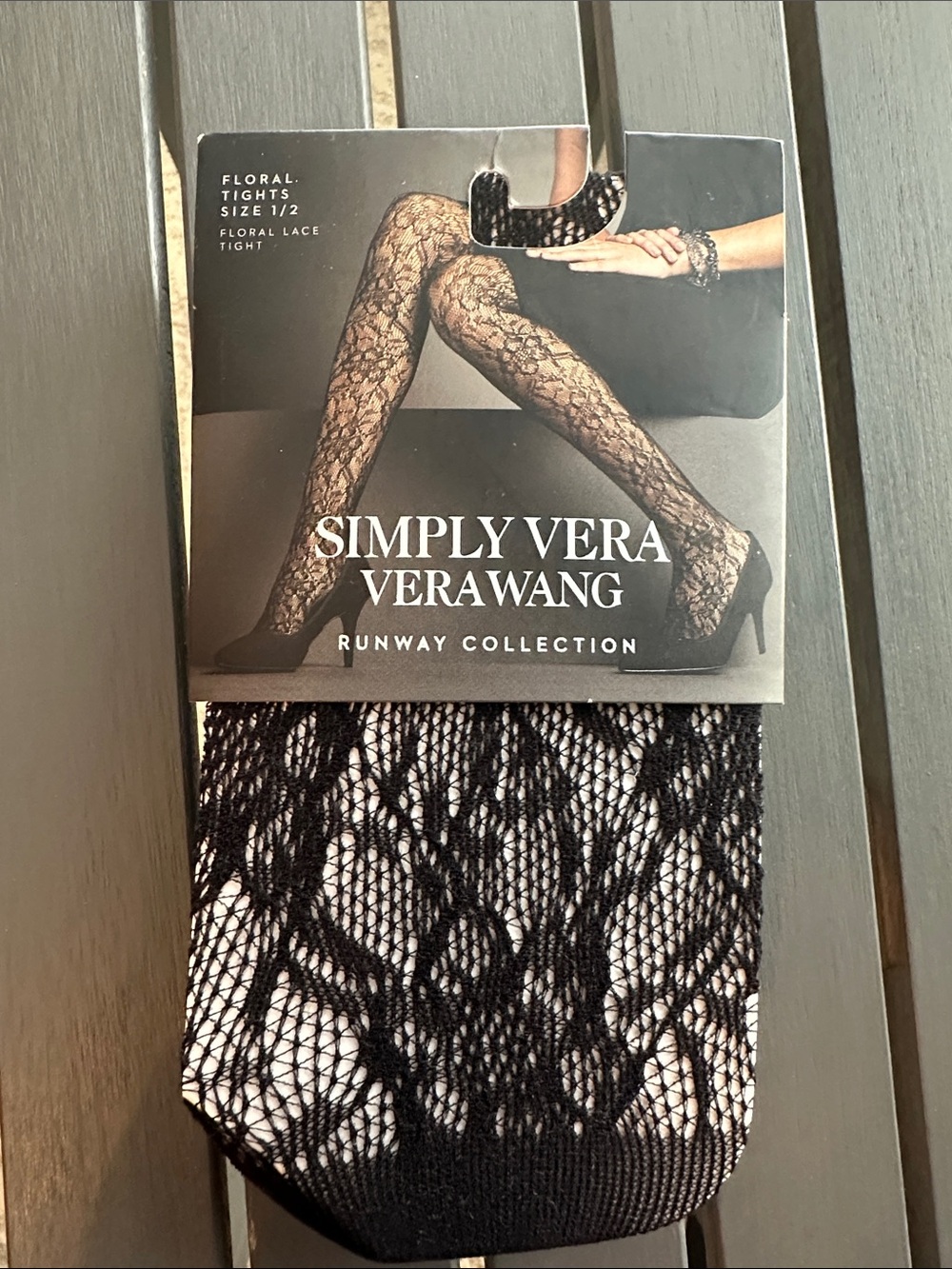 Simply Vera Vera Wang Black Floral Lace Tights - Runway Collection